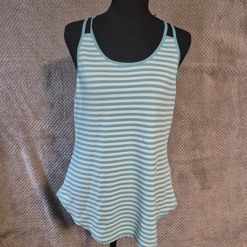 CALIA by Carrie Underwood Womens Blue White Striped Racerback Tank Top Size M